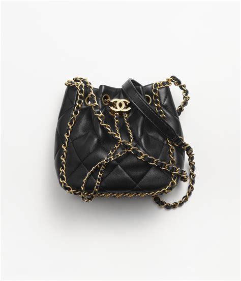 chanel accordion bucket bag|Small bucket bag, Lambskin & gold metal , black .